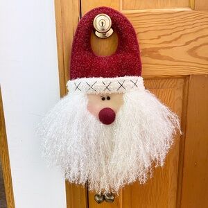 🎅 Santa Claus Door Knob Hanger with White Curly Beard & Red Hat 16”